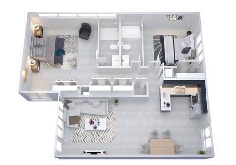 Floor plan for 2 beds, 2 baths, 1000 sqft
